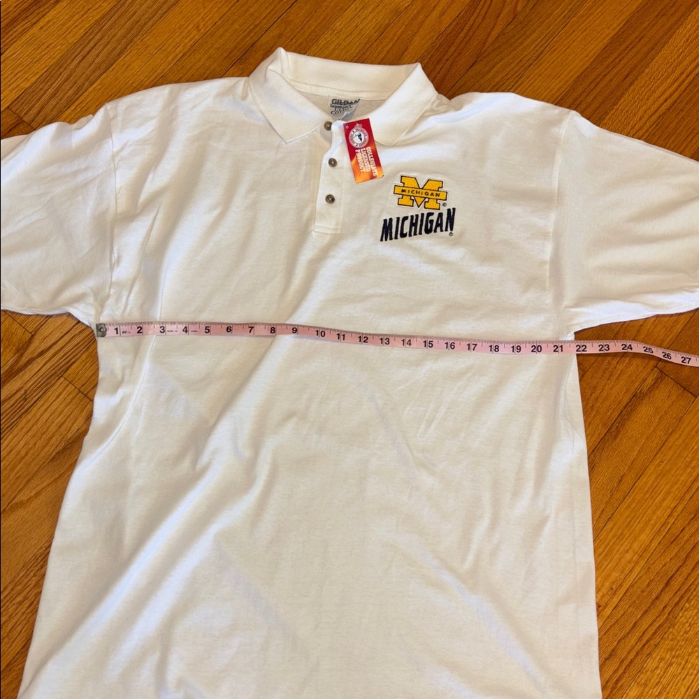 NWT Michigan Wolverines Heritage Polo • Optic White XL with Artisan Wood Buttons - Picture 4 of 5